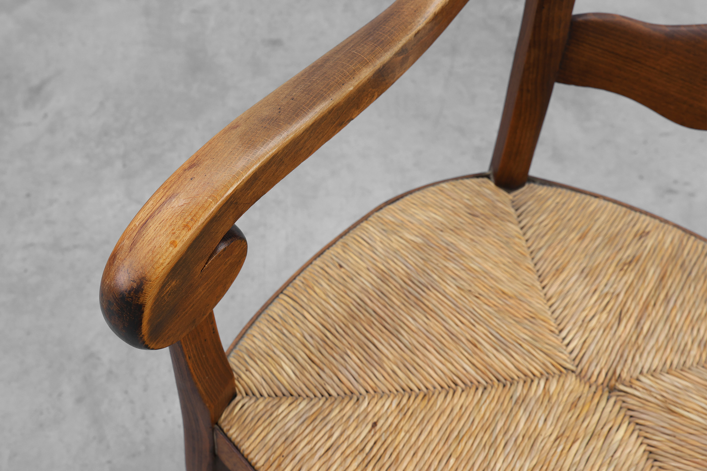 French Provincial Ladder‑Back Armchair with Woven Rush Seat, 19th centurythumbnail